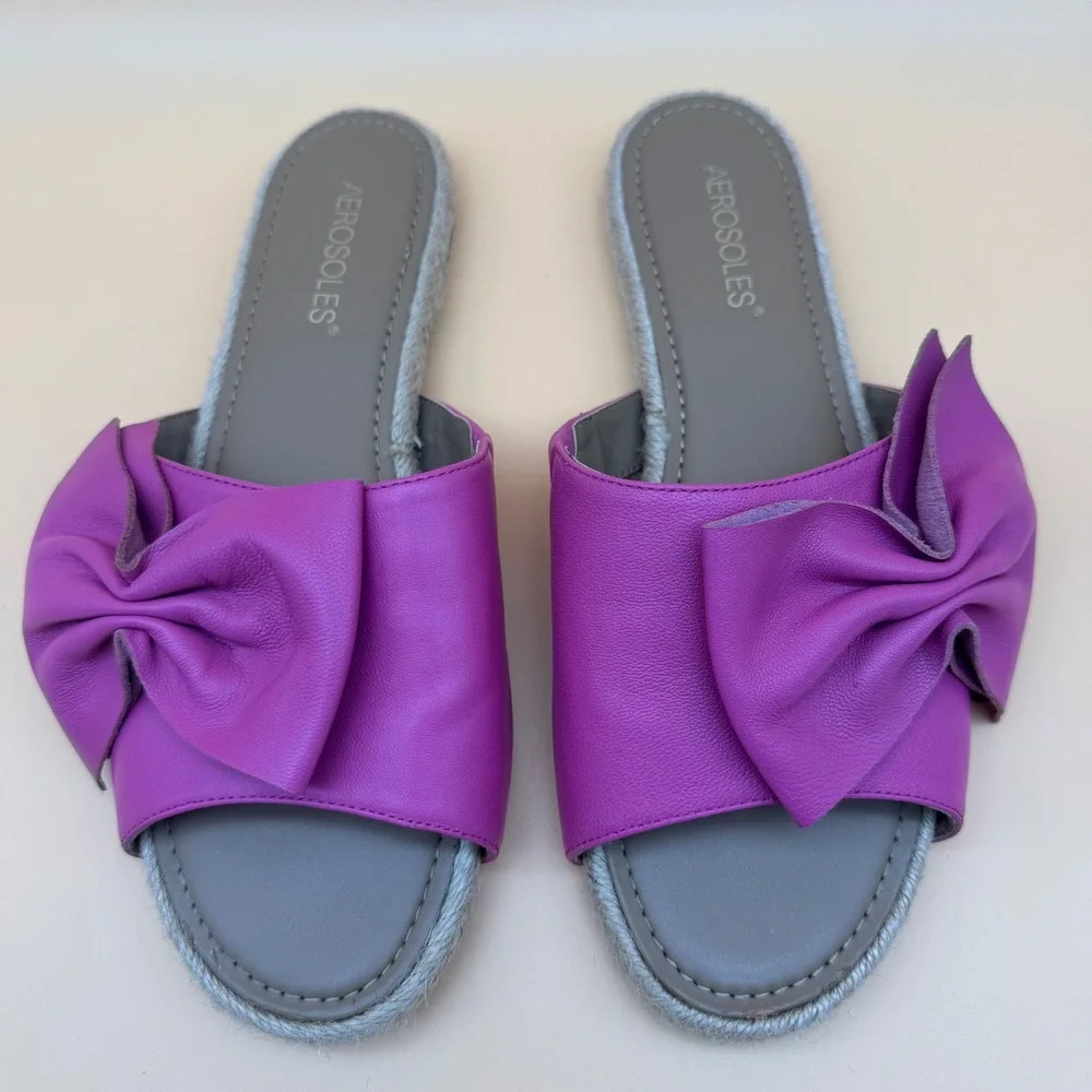 Aerosoles‎ Women's Size 10 Pink Leather Bow Detail Espadrille Slide Sandals
